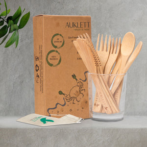 24 Pack Reusable Bamboo Cutlery Set - 8 Forks, 8 Spoons, 8 Knives