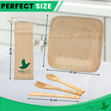 8 Set Reusable Bamboo Cutlery with Bamboo Plates and Travel Pouch