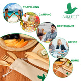 8 Set Reusable Bamboo Cutlery with Bamboo Plates and Travel Pouch