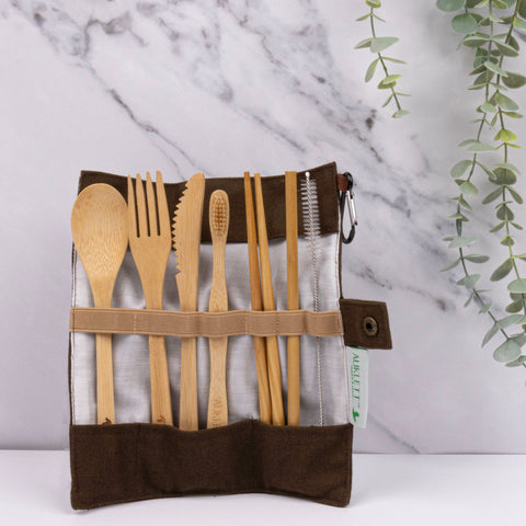 PLASTIC SUCKS Travel Cutlery Set w/ Hemp Pouch -Stainless Steel Utensils,  Straw and Chopsticks - Conscious Cutlery