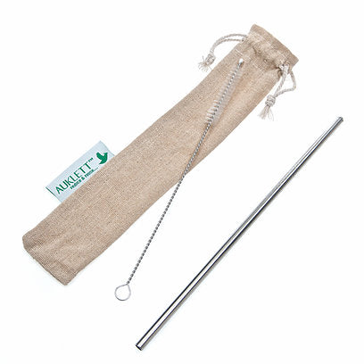 Single Metal Straw with Straw Cleaner and Carry Pouch